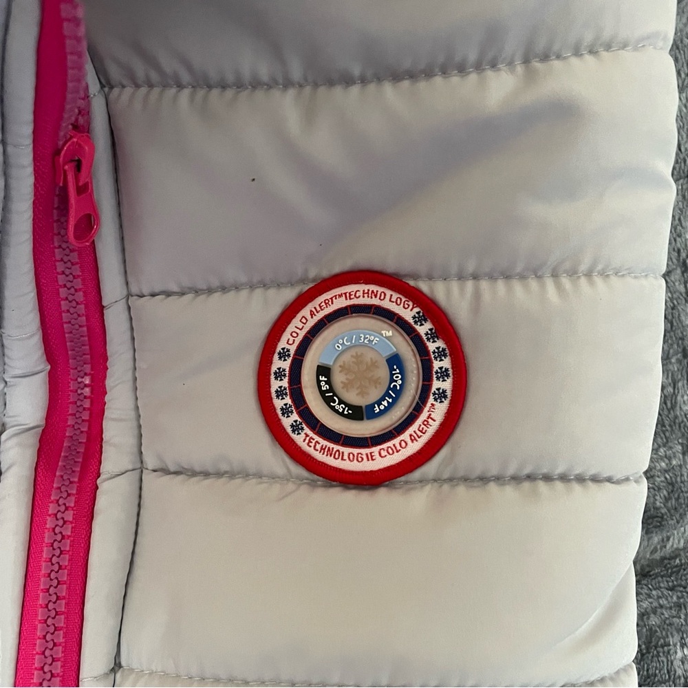 Cute Light Grey with Hot Pink Zippers Winter Dog Coat with Cold Alert Technology - Picture 12 of 12